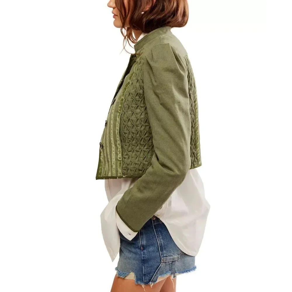 $248 New FREE PEOPLE Bali Simone Jacket In Dusty Olive Combo. Size Small - Picture 5 of 8